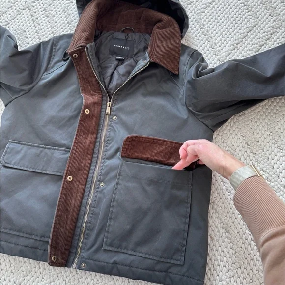 NWT Sanctuary Dark Gray/Faded Black Corduroy Trimmed Jacket Medium - Picture 2 of 11